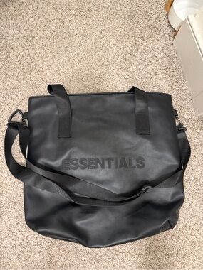 ESSENTIALS Black Leather Tote Bag